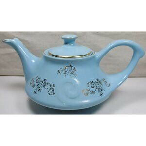 Pearl China Company Genie Style 22 Karat Gold Trim Blue Coffee Kettle Teapot VTG